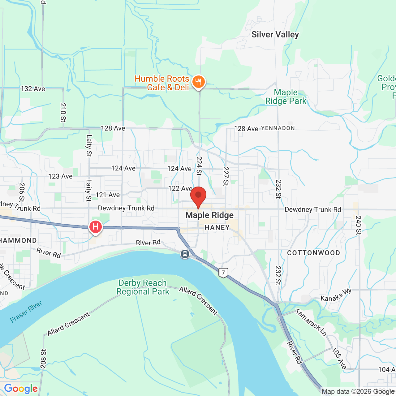 Google map image of our location in 22410 Dewdney Trunk Rd. Maple Ridge, BC